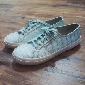 EUC Superga Women's Croc-Embossed Mint Sneakers.US Size 8. Pale Blue. Worn Twice